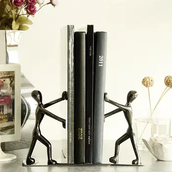 

1 Pair Stainless Steel Bookends Cartoon Human Shape Desktop Book Storage Rack Creative Book Block Book Organizer for Home
