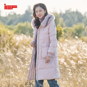

IEF Winter Long Style Fur Collar Hoodies Women Coat Loose Streetwear Women Winter Jacket Parka Fashion Jacket 0514A-D031-