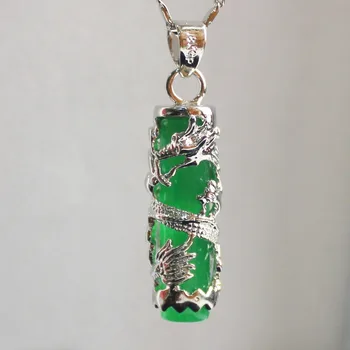 

WHOLESALE FREE SHIPPING CHINESE WIND CYLINDER GREEN JADE DRAGON RELIEF WOMEN PENDANTS NECKLACEsilver jewelry