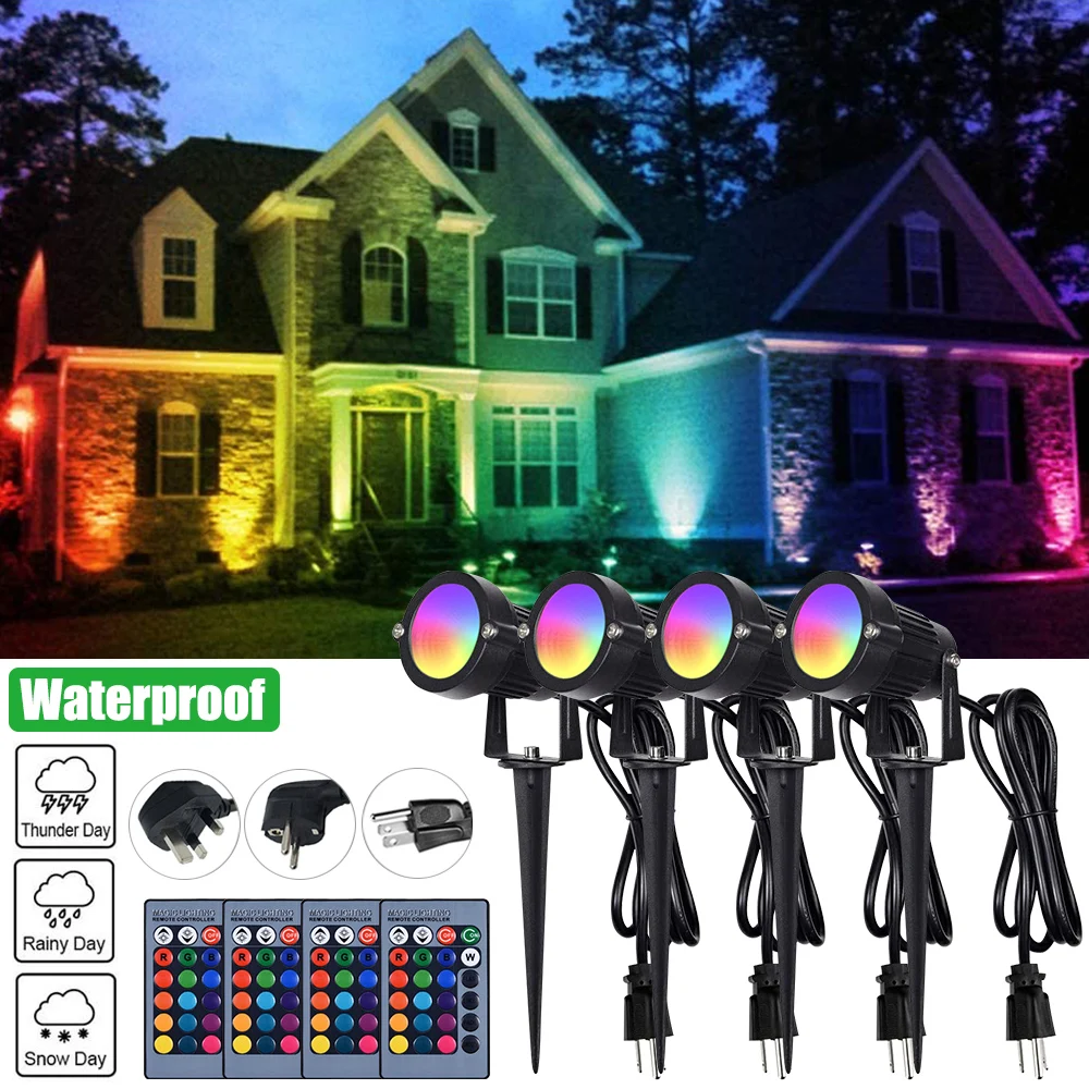 Yard Garden Night Lights Decorative Lawn Landscape Spotlight Remote Control Waterproof Color Changing RGB Pathway Lights Outdoor app control rgb sunset projection sun lamp usb rainbow color changing 180 degree rotation romantic rainbow visual night lights