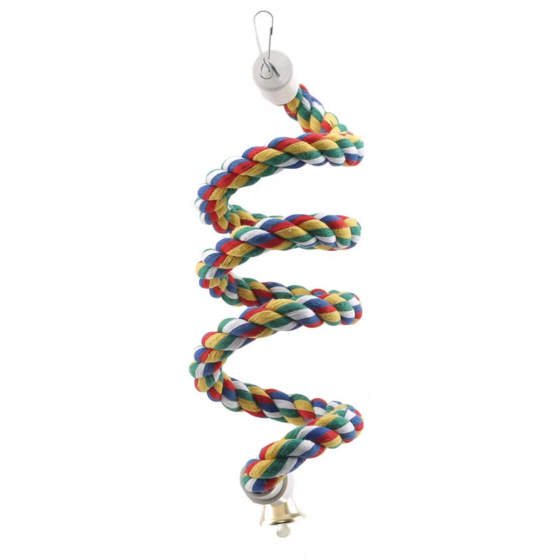 Percha para pájaros en espiral de juguete, cuerda de algodón, barra para masticar, columpio para loros, escalada, juguetes con cascabel, suministros para aves