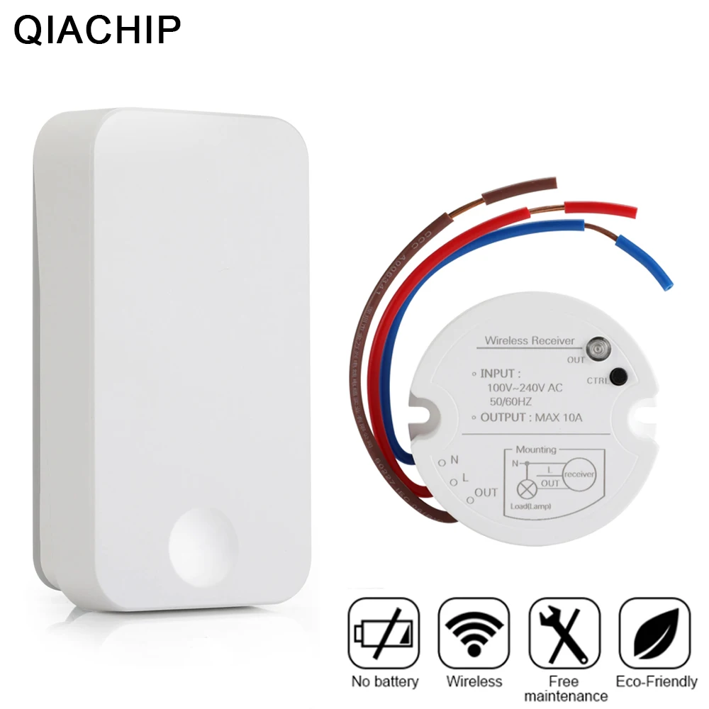 

QIACHIP Wireless Remote Control Switch Transmitter No Battery and 1 CH RF Relay Receiver ON/OFF For Lamps Light Ceiling Lights