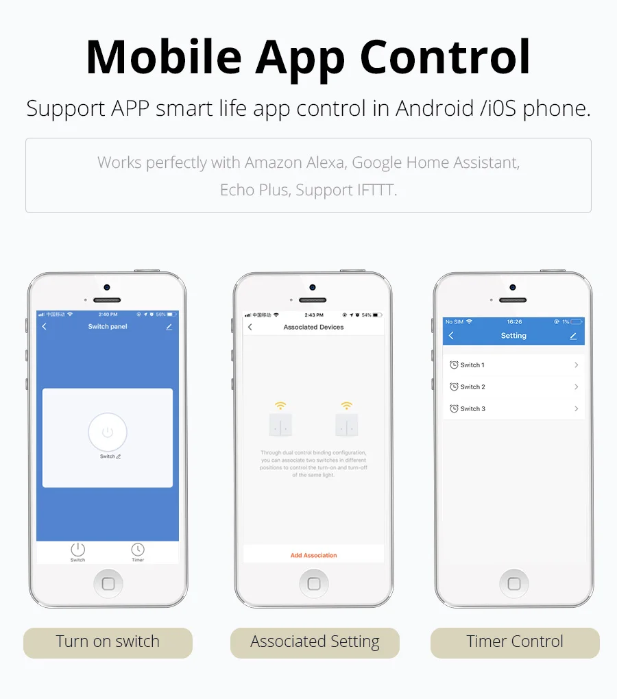 Baratos Hogar inteligente de la UE 1 2 3 banda Wifi interruptor de pared Alexa Google tuya APP Control remoto de la luz del Panel