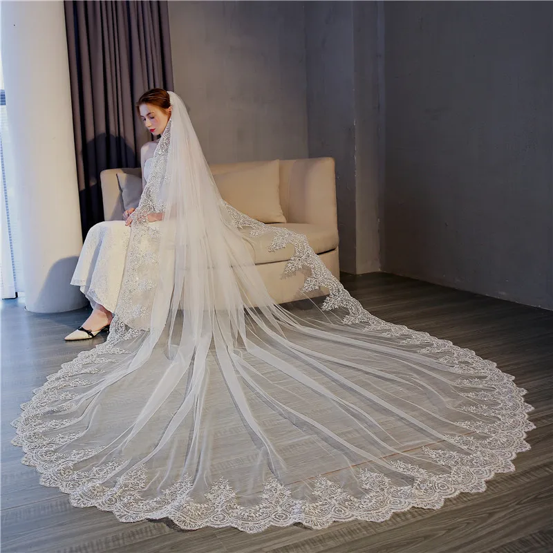 3 X 3 Meter Bridal Veil Cathedral Length Lace Edge Wedding Veils Long