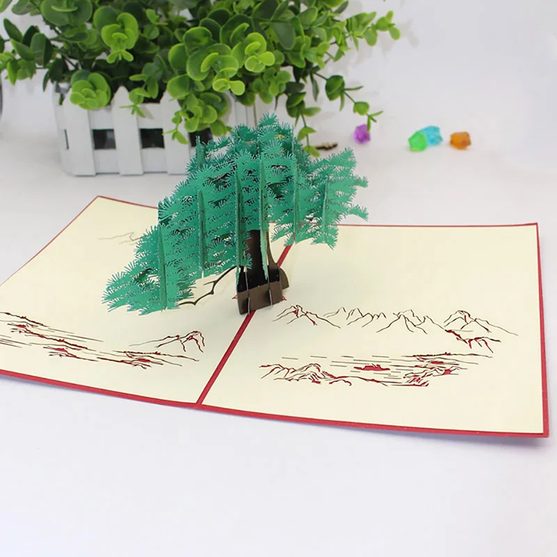 Китайский стиль Verdant Pine и Cypress оригами ручной работы поздравительные открытки бизнес/отец/День учителя креативный подарок 3D