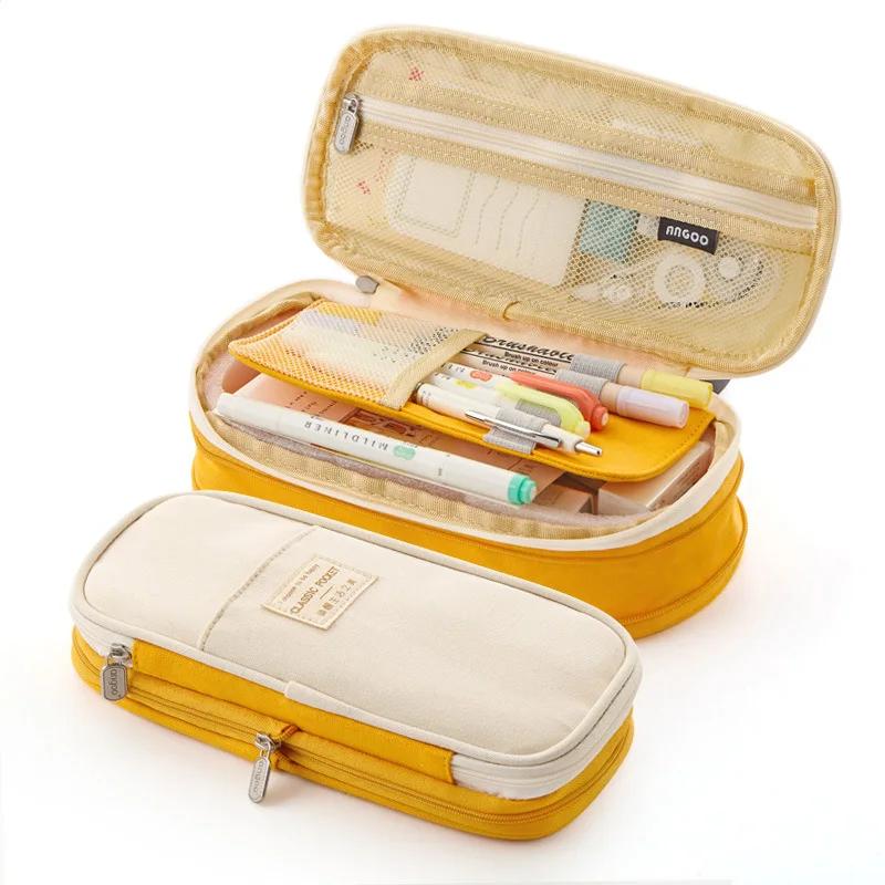 Creative Classic Pocket Pencil Case Fold Canvas Stationery Storage Pen Bag Organizer for Cosmetic Travel Student School Supplies