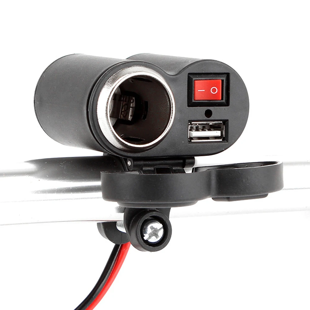 

12-24V Motorcycle Scooter Handlebar USB Charger Clamp Waterproof USB Cigarette Light