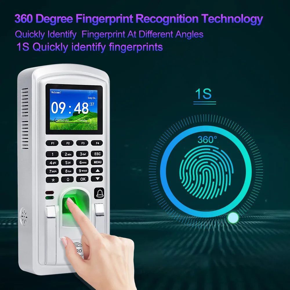 RFID Fingerprint Access Control TCP/IP Biometric Time Attendance System Machine Employee Check-in Recorder 2.4inch USB Realand