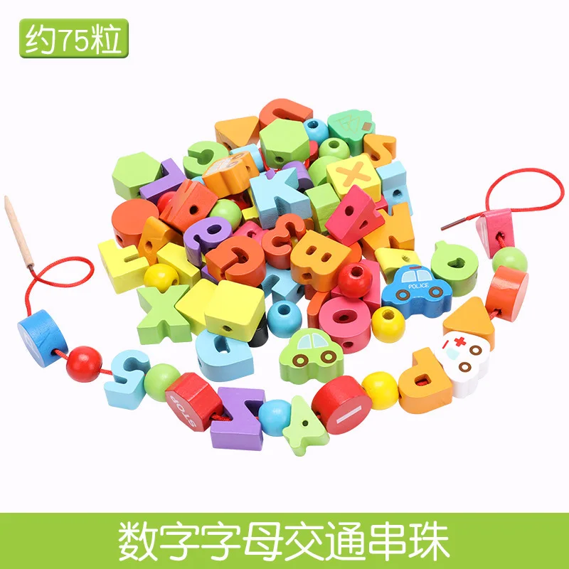 

Traffic with Numbers Lettered Handmade Children DIY Beaded Bracelet Wooden Educational Early Childhood Toy
