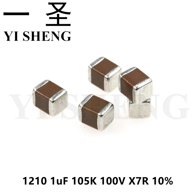 50pcs 1210 1uF 105K 100V X7R 10% SMD Thick Film Chip Multilayer Ceramic Capacitor | Электронные компоненты и