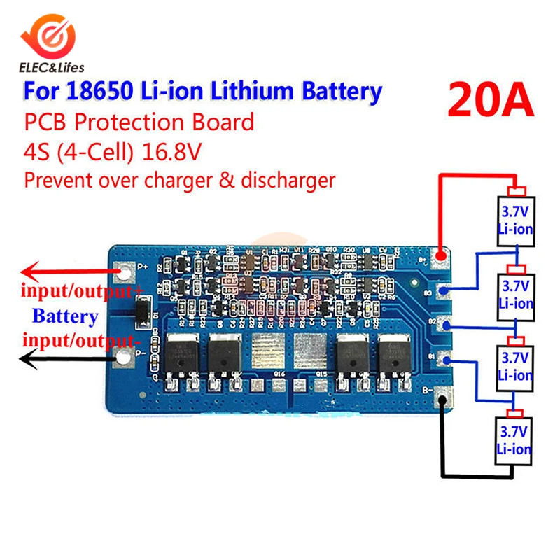 14,8 V 16,8 V 4S 20A 18650 литиевая батарея Защитная плата датчик СМК литий-ионный модуль зарядки аккумулятора