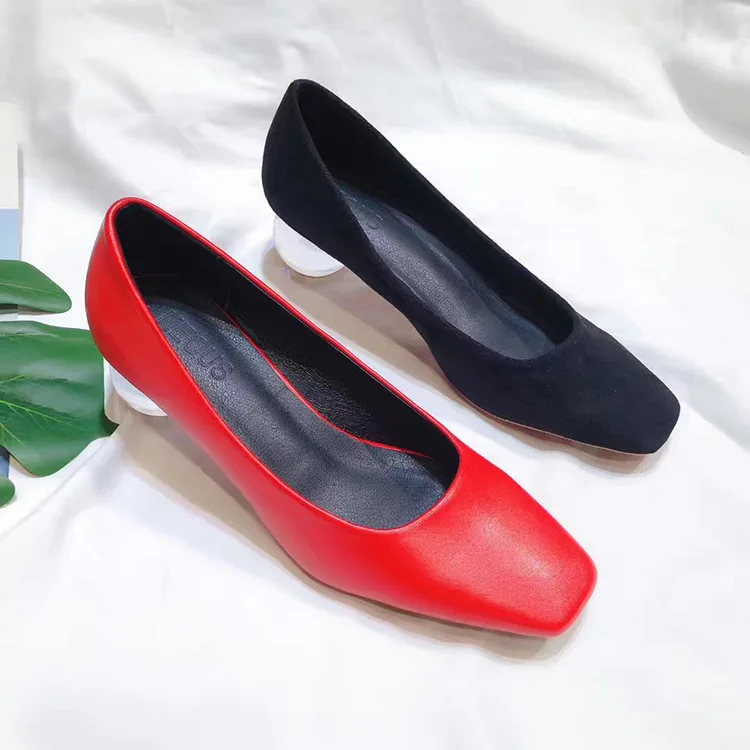 

Shoes Women's 2019 Autumn New Style Fashion shui jing gen Square Head Low-Cut Business High Heel Shoes Large Size WOMEN'S Shoes