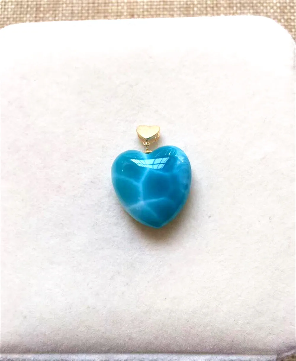 

Top Natural Blue Larimar Heart Pendant Jewelry For Woman Man 18K Gold Dominica Crystal 19x7mm Beads Water Pattern Stone AAAAA