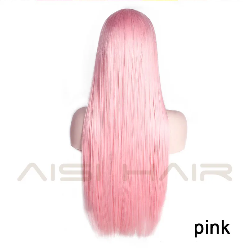 Pink AISI волосы на кружеве парики для женщин желтый синтетические длинные прямые парики средний пробор Термостойкое волокно натуральный вид 13X4 - Цвет: Pink