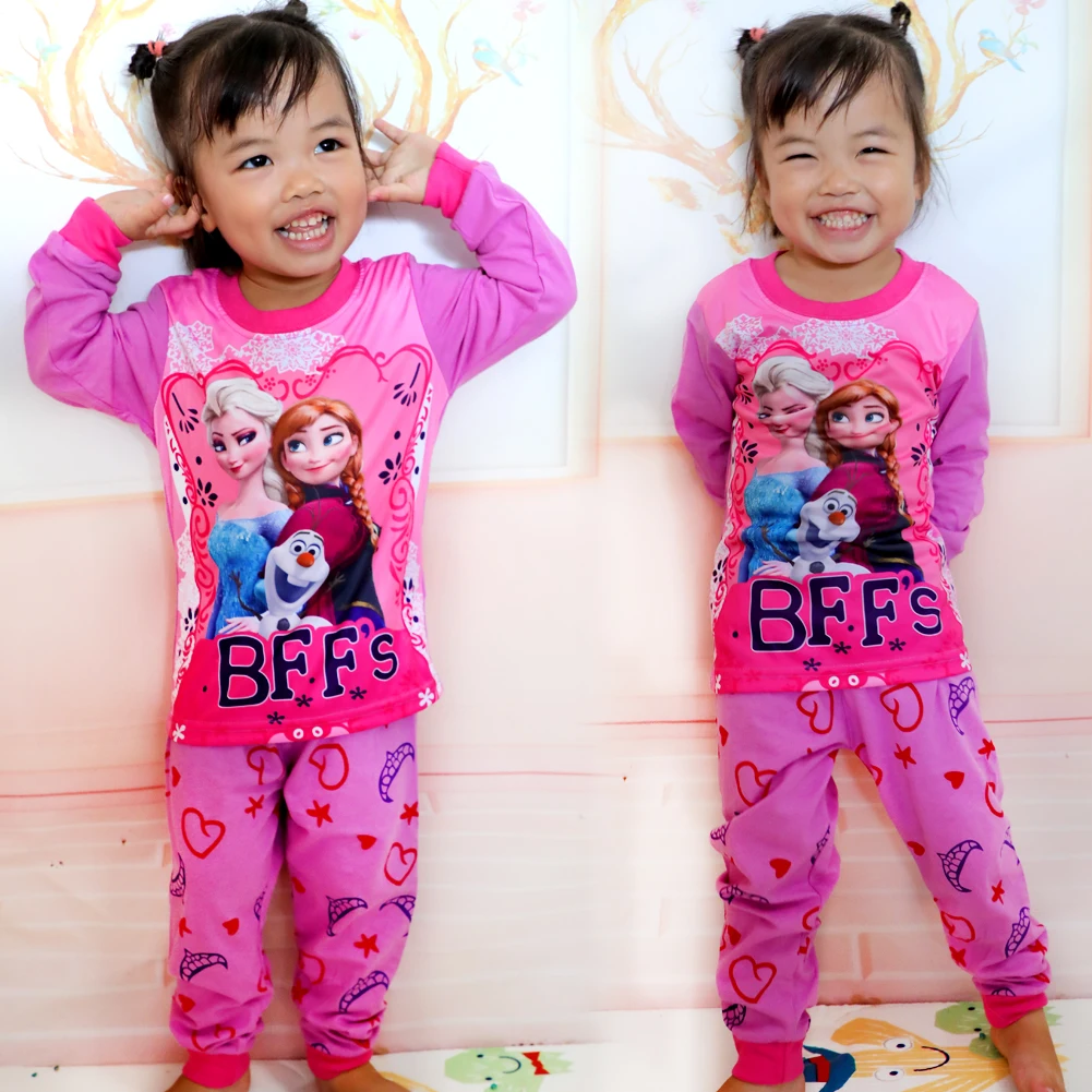 Hot Children's Pajamas Anna Elsa Sleepwear Long Sleeve T-shirt Sports Pajamas Set Cartoon Kids Boys Girls Baby Pajama