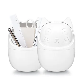 

Creative Cat Shape Storage Bin Cute Multifunctional Rotating Office Desktop Mini Small Trash Can Sundries Barrel