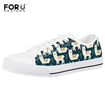 

FORUDESIGNS Printing Alpaca Print Low Top Canvas Shoes for Women Breathable Vulcanize Shoes Casual College Student Walking Shoes