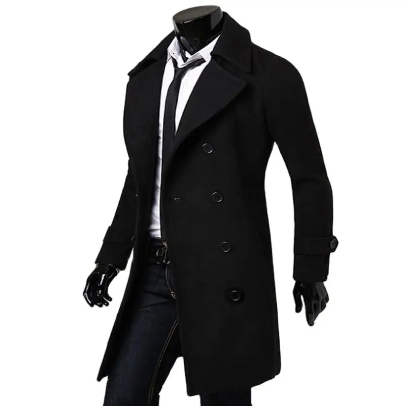 Fashion Brand Autumn Jacket Long Trench Coat Men High Quality Slim Fit Solid Color Men Coat Double-Breasted Jacket M-4Xl images - 6
