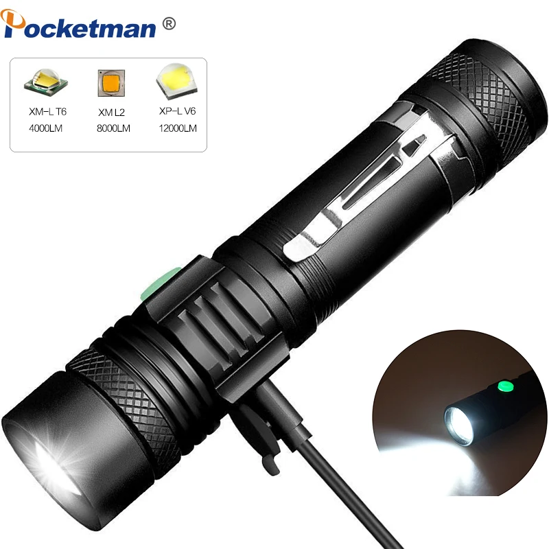72000LM T6 Super Bright Led flashlight USB Rechargeable Torch Linterna18650 