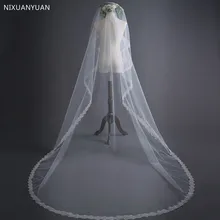 Вуаль для свадьбы, Длинная свадебная вуаль с аппликацией по краям, 3 м, цвета слоновой кости, Мантилья для церковных новобрачных, Velo De Novia Largo, Catedral Veil