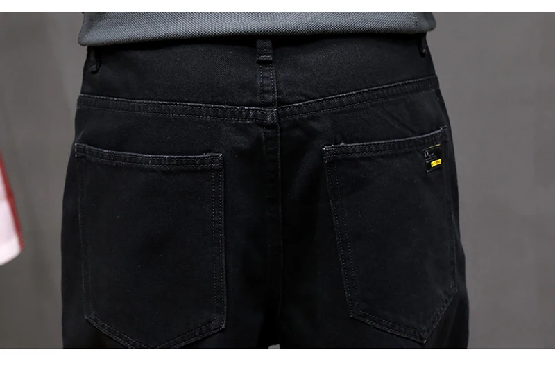 Модные уличные мужские джинсы высокого качества черного цвета свободного кроя с боковой полосой дизайнерские шаровары Маленькие ноги хип