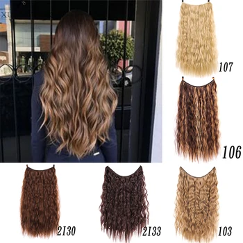 

XUANGUANG 24 inch Long Hairpieces Synthetic heat resistance No Clip In Hair Extensions Secret Invisible Fish Line for women