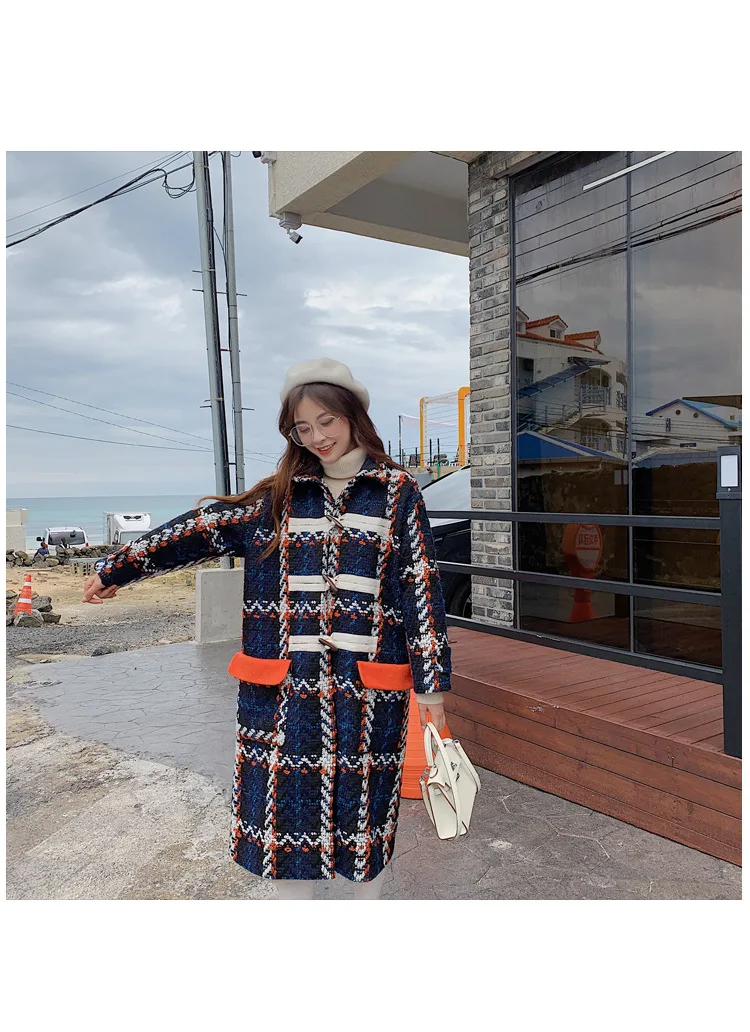 Модное твидовое пальто для фотосессии, зима, стиль, женское платье, Ретро стиль, лень, мантия, шотландка, пальто