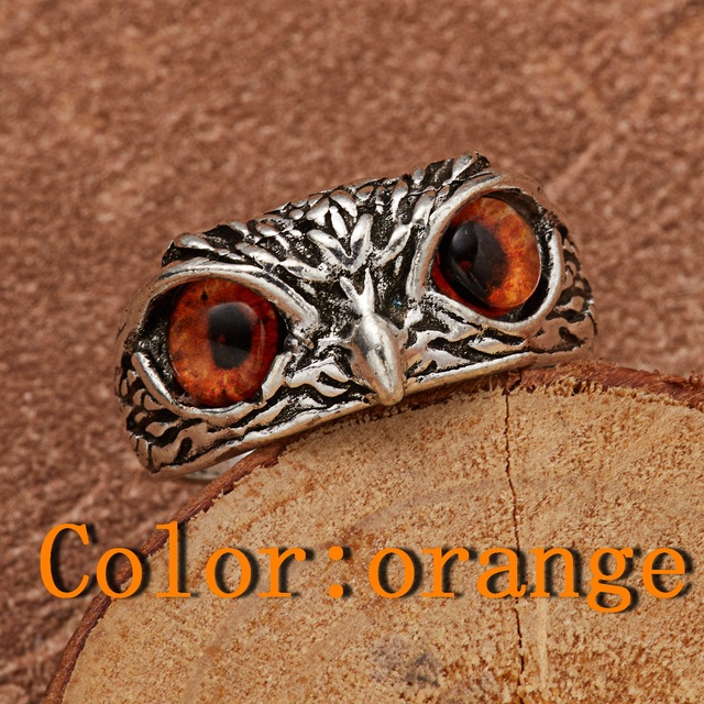 Vivid Cute Cat Eyes Owl Ring Resizable Design Men Women  Wedding Fingle Accessories Vintage Silver Color Open Rings Jewelry