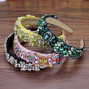 

sparkly pink green yellow crystals luxury hairband baroque diamante hair jewelry rhinestone headband for fashion women