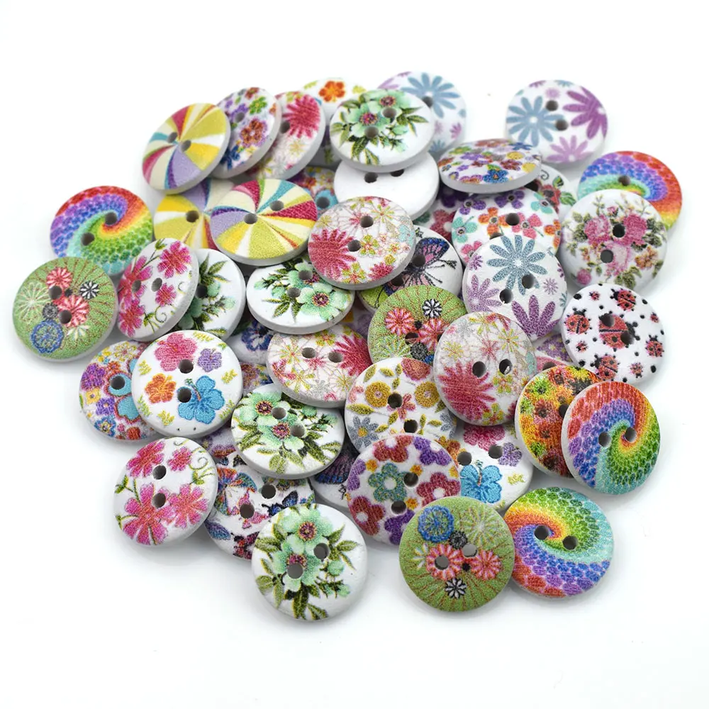 50pcs Flower Wood Buttons for Sewing Scrapbooking Home Cloth Handmade Decor 15mm