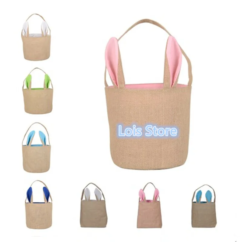 

1pc Easter Bunny Ear Gift Bag Happy Easter Decorations For Home Cute Rabbit Ear Jute Basket Bag Easter Party Supplies