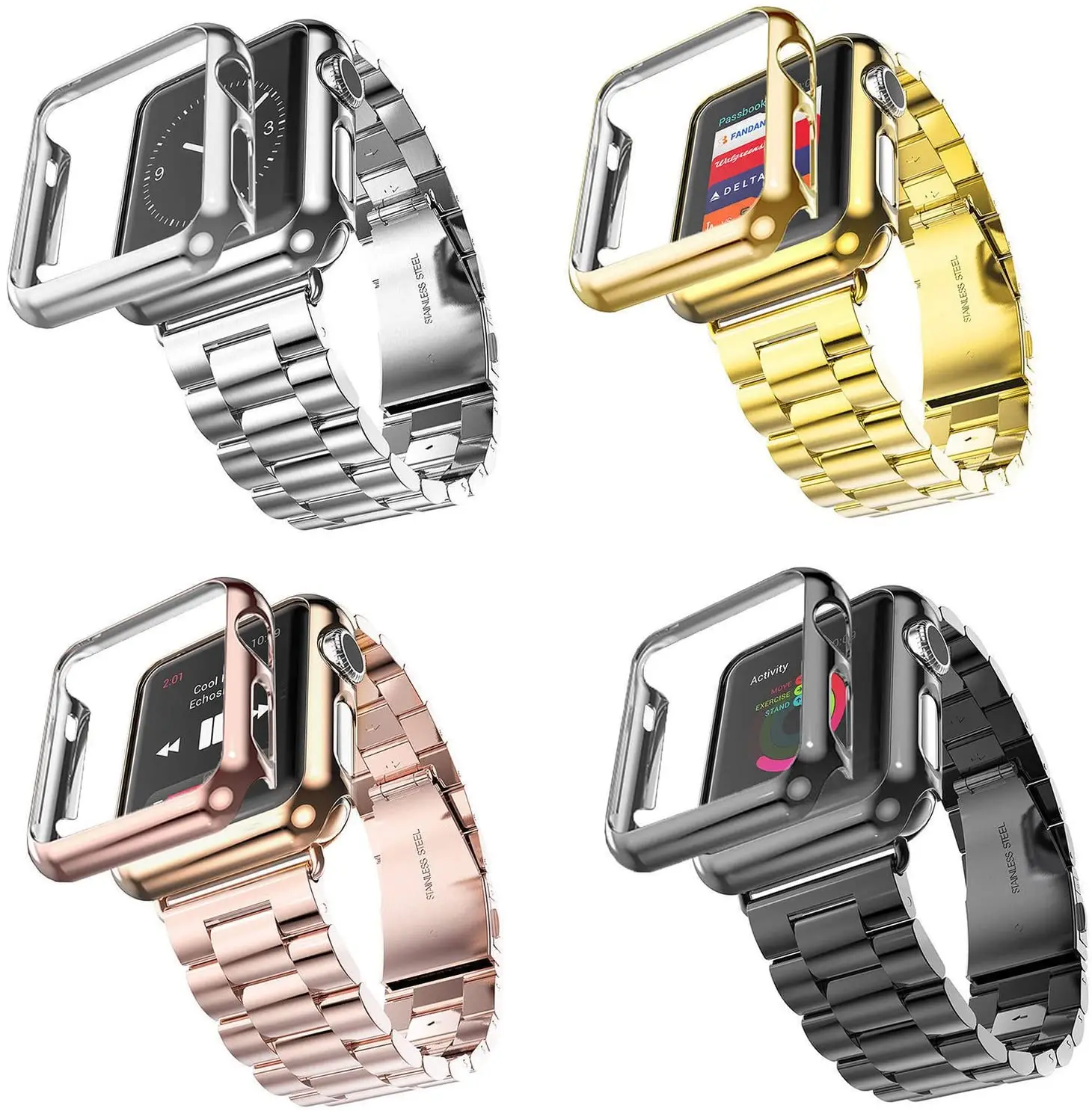Совместим с Apple Watch Band Series 1/2/3/4 ремешок из нержавеющей стали адаптером для iWatch 40/44