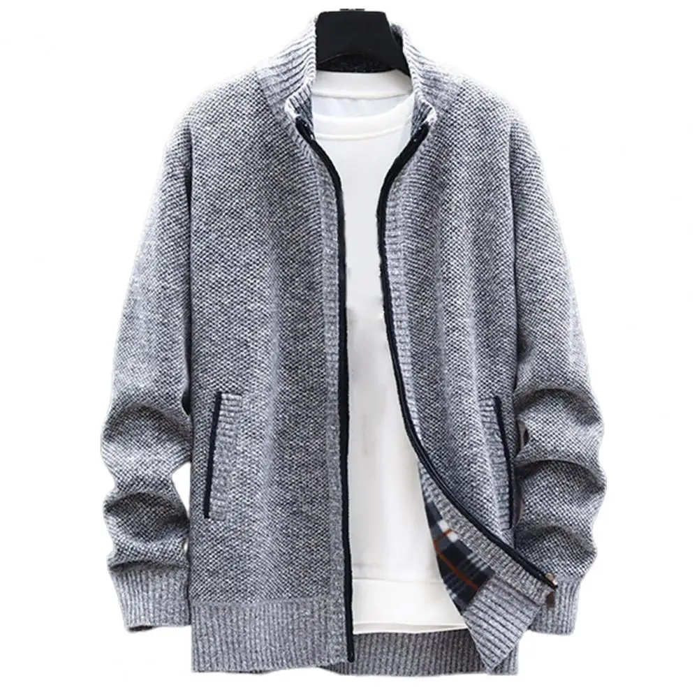 

2021 Autumn Korean O-Neck Men's Sweaters with Thick and Velvet Men's Cardigan Knitted Sweatercoats Solid Jacket Male M-4XL