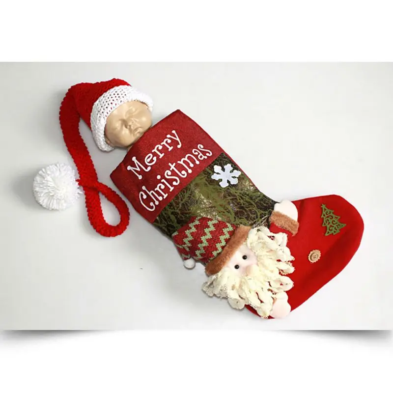 Милая вязаная шапочка ручной работы в рождественском стиле для малышей+ спальный мешок, костюм для новорожденных(0-1 мес.) 0-1 мес