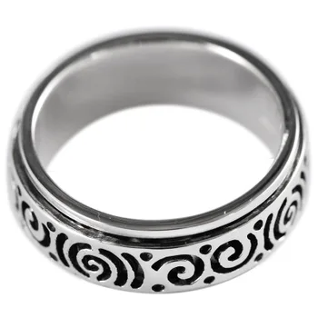 

925 sterling silver hollow-out carved men's good luck rotatable transfer ring