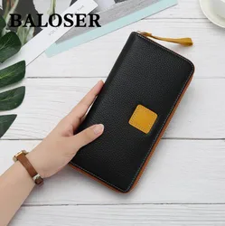 BALOSER Women Genuine Leather Long Clutch Wallet High Capacity Credit Card ID Holder Zipper Purse New