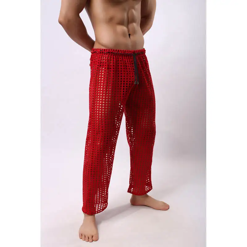 Men's Hollow Long Pants Lace-up Breathable Trousers Mens Home Casual Loose Sleep Bottoms Pajama Mesh Long Johns Pants Underpants Men's Hollow Long Pants Lace-up Breathable Trousers Mens Home Casual Loose Sleep Bottoms Pajama Mesh Long Johns Pants Underpants