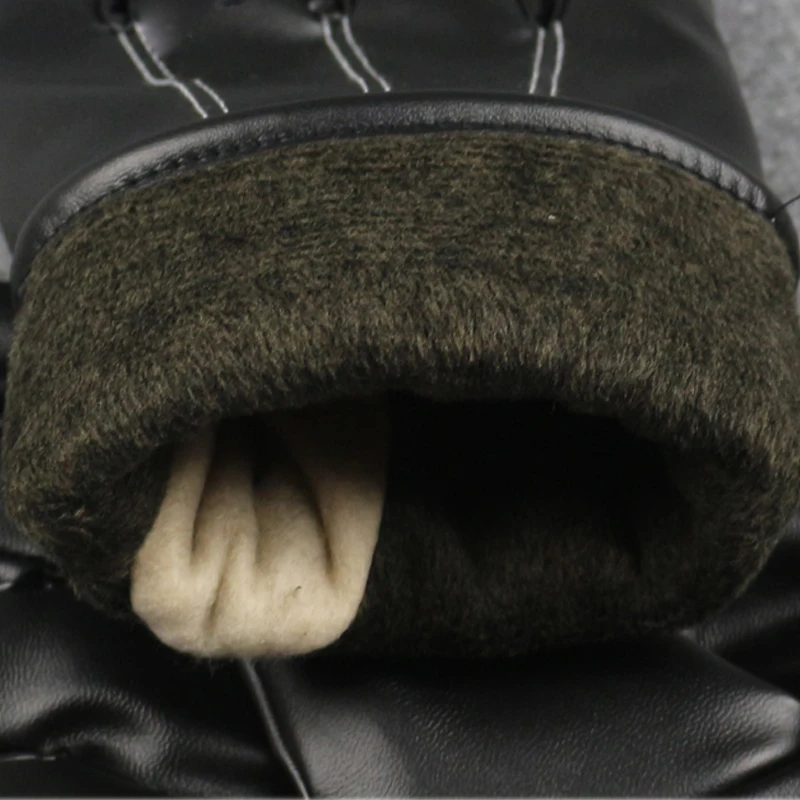Зимние мужские ПУ женские кожаные перчатки теплые перчатки с сенсорным экраном для вождения ветрозащитные Guantes Luvas черные плотные полные