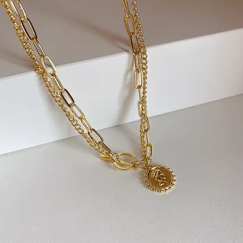 

Vintage Queen Portrait Pendant OT Clip Necklace Female Simple Temperament All-match Double Layer Chain Necklace Clavicle Chain