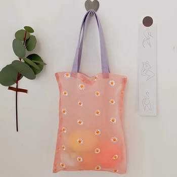 

2020 HOT Women Fashion Female Embroidery Flower Organza Mesh Handbag Casual Tote Transparent Female Travel Beach Bag Gifts