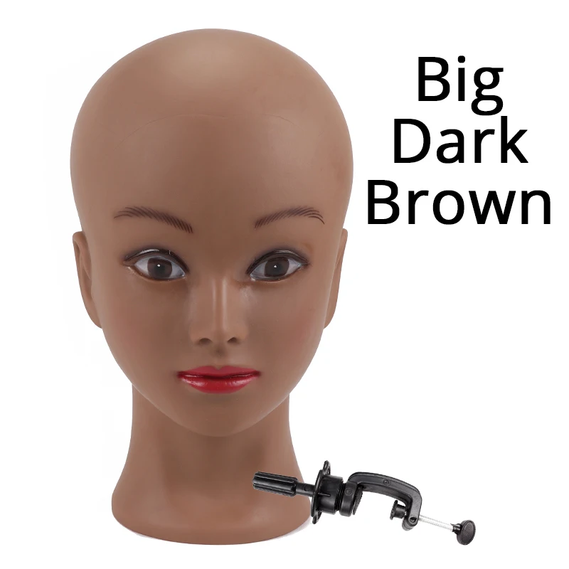 Plussign Женский манекен голова лысый с настольным зажимом Профессиональный манекен голова для изготовления парика шляпа дисплей макияж практика 19-21" - Цвет: Big Dark Brown