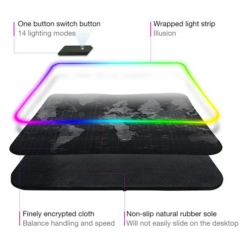 RGB большой игровой коврик для мыши карта мира коврик для мыши красочный компьютерный коврик настольный коврик клавиатура Коврик для ноутбука