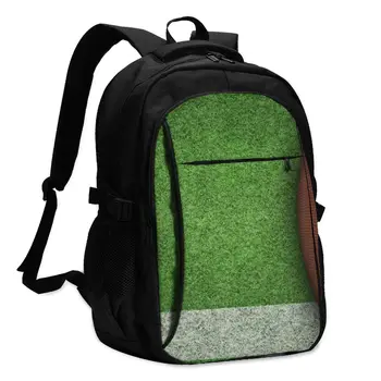 

Backpack USB Charge Football On Green Grass And White Line Student Backpack Letters Print School Bag Teenager Girls Backpack