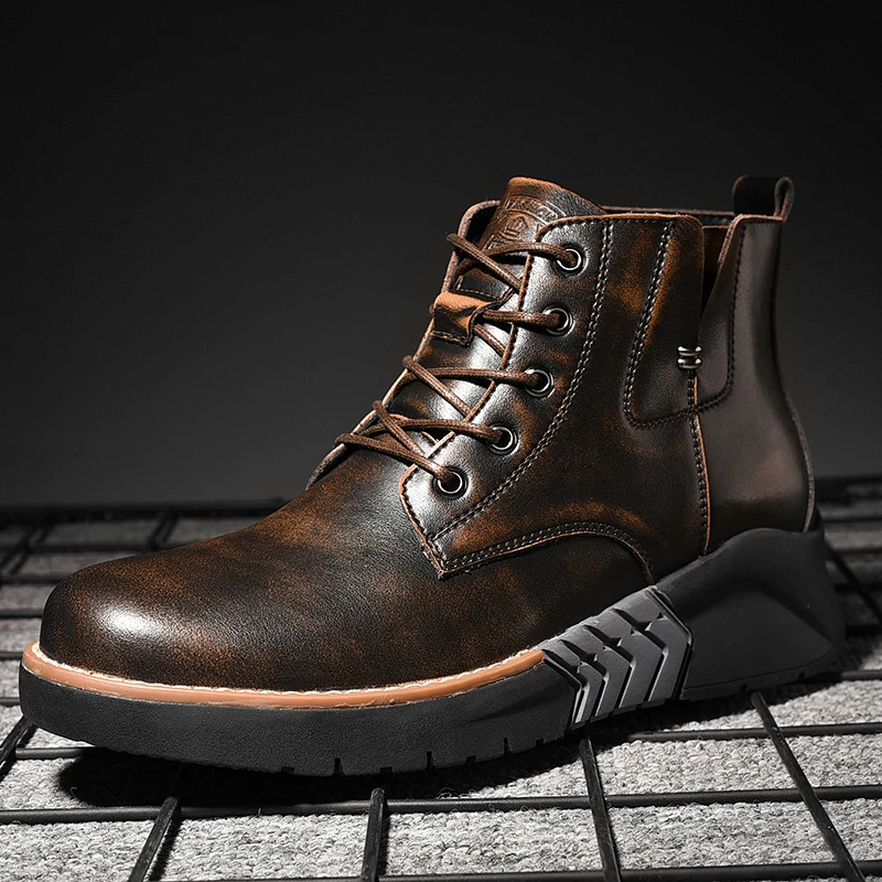 Autumn Boots For Men Brand Designer Ankle Men Boots Height Increase Vintage Fashion Mens Boots Leather Working Safety Boot