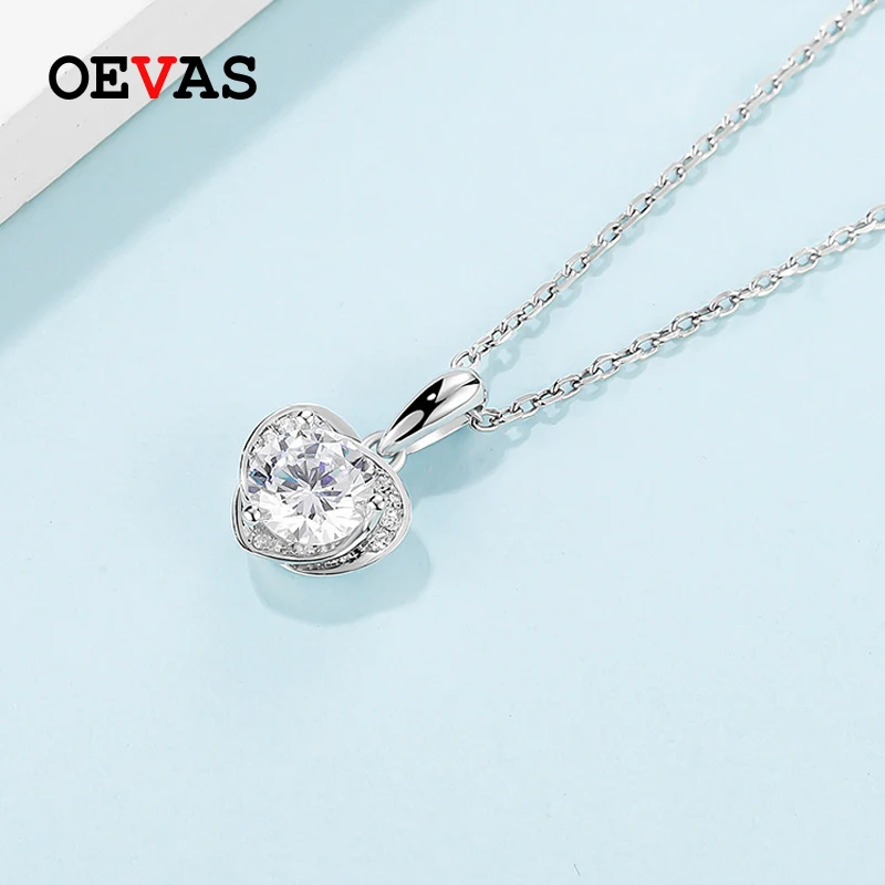 

OEVAS Real 1 Carat D Color Moissanite Pendant Necklace 100% 925 Sterling Silver Creativity Heat Wedding Bridal Fine Jewelry Gift