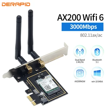 

3000Mbps Wi-Fi 6 AX200 Wireless Desktop PCIe Wifi Card Bluetooth 5.0 For Intel AX200NGW Dual Band PCI Express Gigabit Network