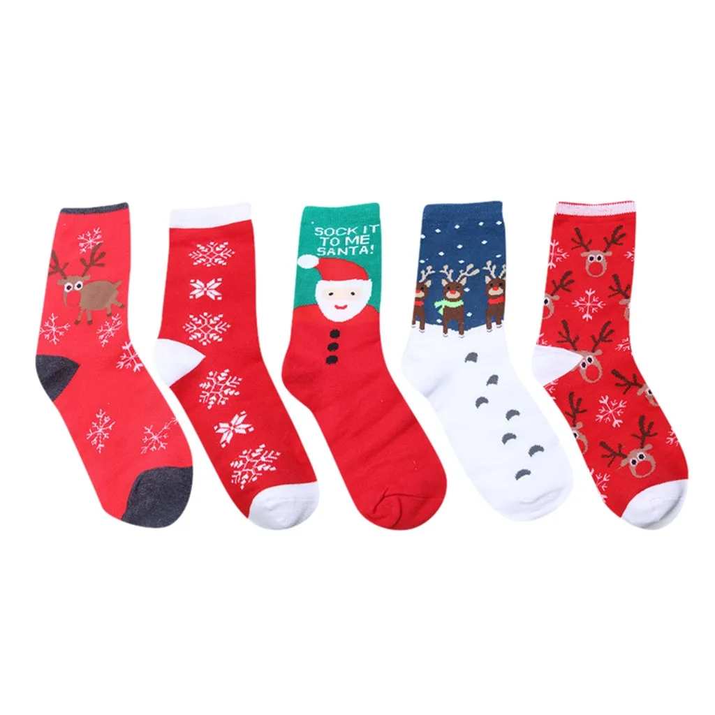 5 пар рождественских носков Модные мужские и женские забавные носки унисекс повседневные носки средней длины с рождественским принтом носки женски