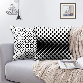 

Nordic Simplicity Black White Geometry Throw Cushion Pillows Covers Decorative Fashion Plaid Home Living Room Decor 45*45cm