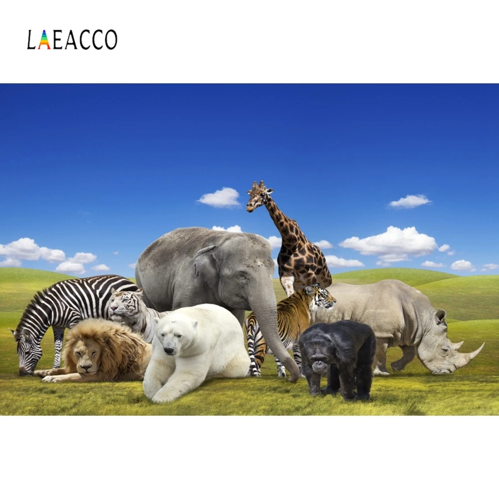 Laeacco голубое небо белые облака луга для вечеринки в стиле сафари дикие животные