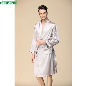

Chamsgend Comfortable Robes Men's Silk Home Service Pajamas Nightgown Simulation Silk Long Sleeve Pajamas Batas De Hombre NEW